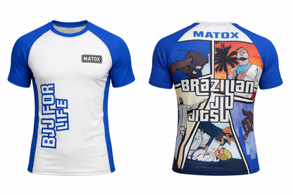 MATOX BJJ For Life Pro – Mavi Beyaz Brazilian Jiu Jitsu, MMA Kısa Kollu Rashguard